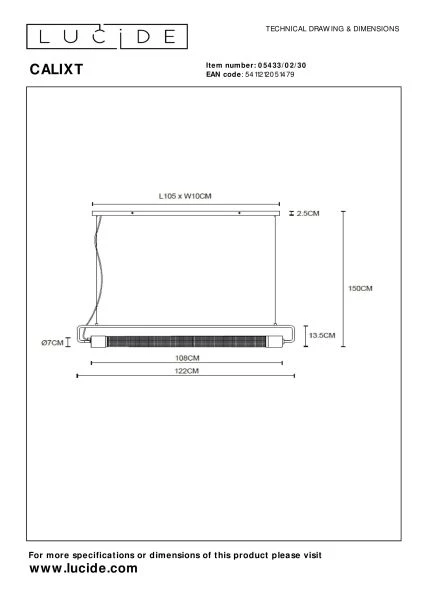 Lucide CALIXT - Pendant light - 2xE27 - Black - technical